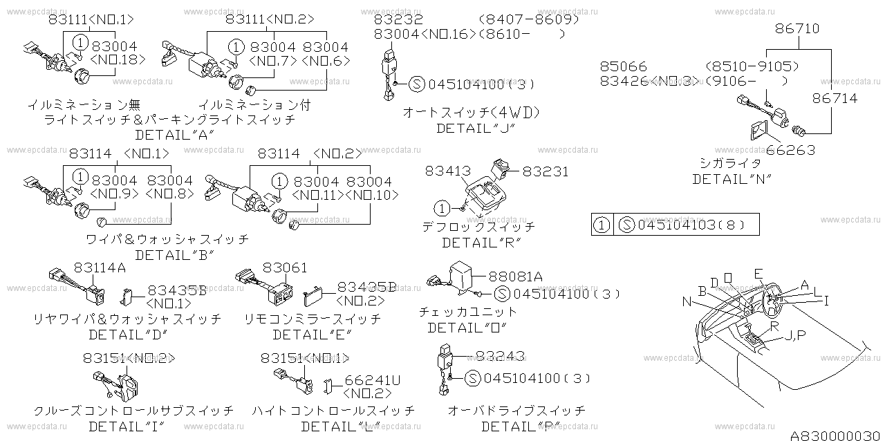 S +VA +W +3C (07.1984 - 03.1994) Switch(instrument panel)