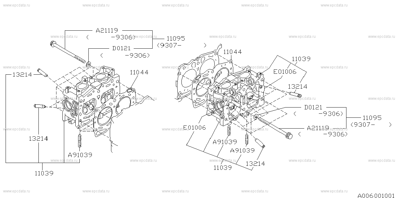 EJ18S +EJ20E +EJ22E (07.1988 - ...) ﾌﾞﾋﾝｺｰﾄﾞ A21119(bolt),D0121(washer) ﾊ'93.6 ﾏﾃﾞ ｼﾖｳｼﾃ ｲﾏｽ'93.7 ｶﾗﾊ 11095(bolt assembly,cylinder head) ﾆﾍﾝｺｳﾆ ﾅﾂﾃ ｲﾏｽ