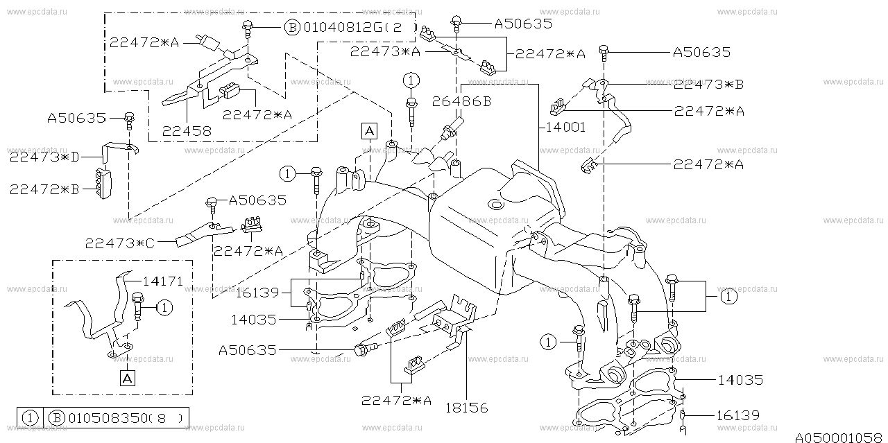 EJ20D +EJ25D (05.1993 - 05.1996) Intake manifold --------- ｴｱｺﾝ ﾖｳ hose information ---------22314(ｺﾈｸﾀ vacuum hose)ﾆ ﾄﾘﾂｸｴｱｺﾝ ﾖｳ hose ﾊ FIG.730A ﾆ ｷｻｲｼﾃｲﾏｽ