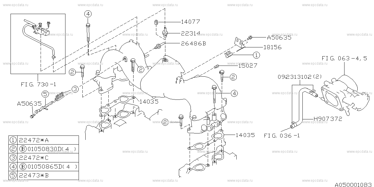 EJ18E (05.1993 - 05.1996) Fitting parts a minor change -a minor change --------- ｴｱｺﾝ ﾖｳ hose information ---------22314(ｺﾈｸﾀ vacuum hose)ﾆ ﾄﾘﾂｸｴｱｺﾝ ﾖｳ hose ﾊ FIG.730A ﾆ ｷｻｲｼﾃｲﾏｽ