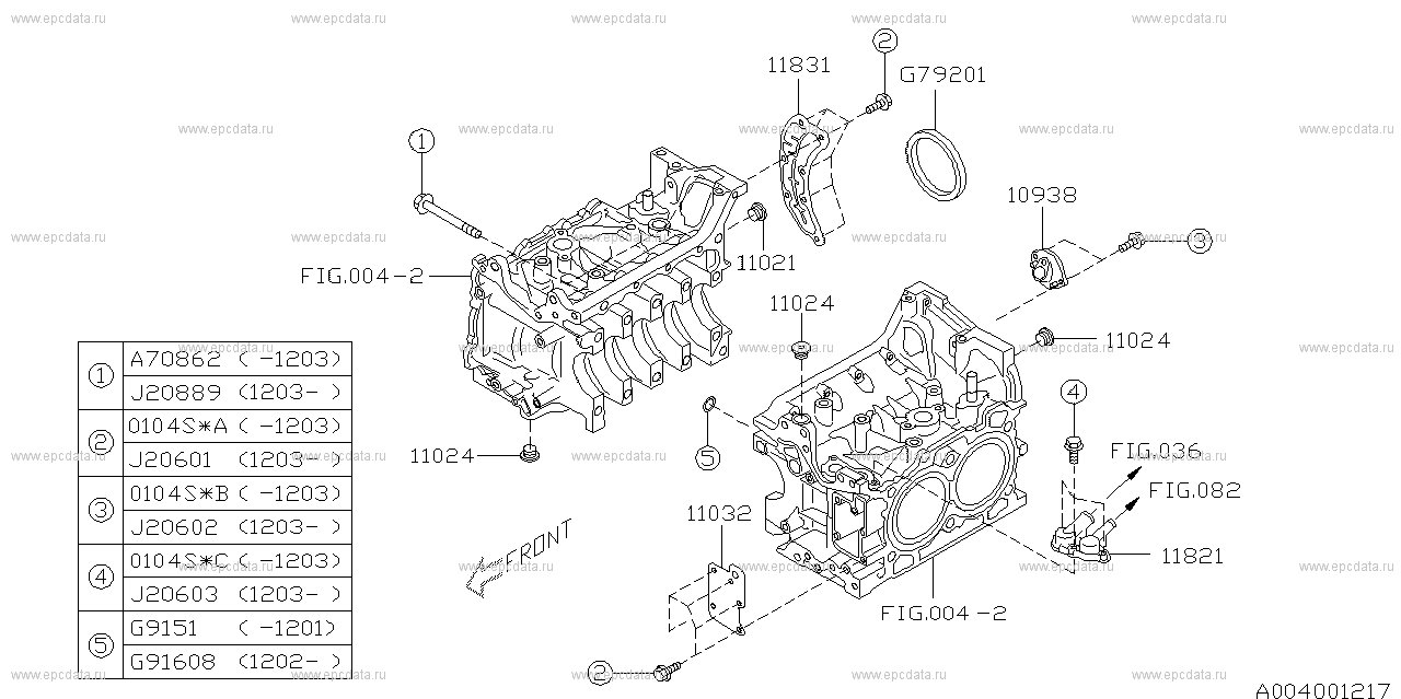 Cylinder block for Subaru Impreza GJ, 4 generation 11.2011 - 10.2014 ...