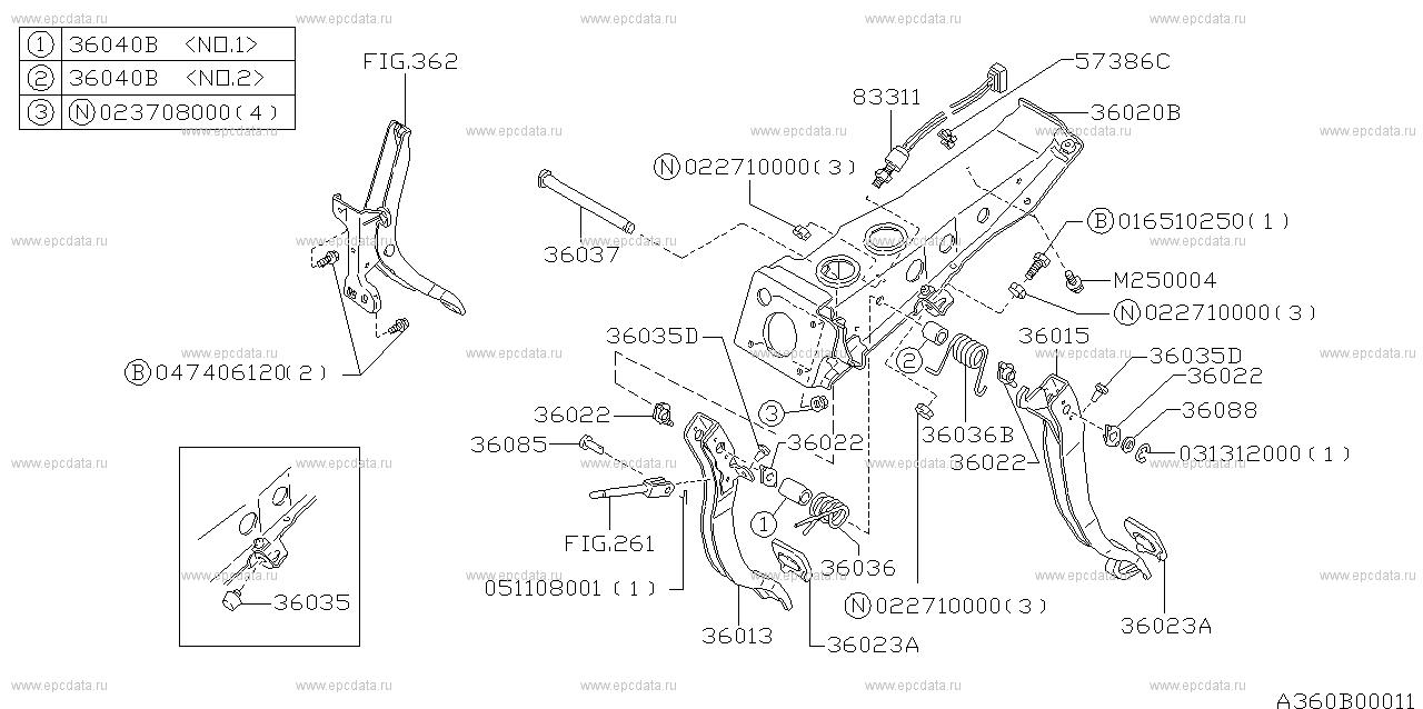 5MT.(EN05Z+EN07Z) (06.1989 - 02.1992) Brake & clutch pedal