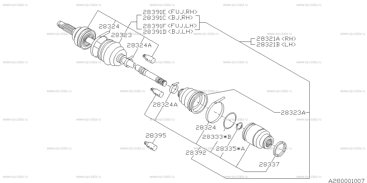 T3.(S4WD+F4WD) +PV.S4WD +VA.(S4WD+F4WD) +TY.(S4WD+F4WD) (11.1989 - ...) Axle shaft a minor change -