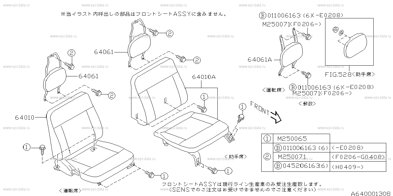 T +P (08.1998 - ...) Fitting,headrest& front seat assy